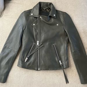 AllSaints women grey Dalby biker leather jacket